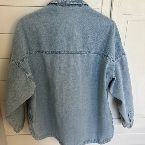 Womens Denim Shacket Shirt Tunic Length Light Denim Heavyweight - Picture 5 of 6
